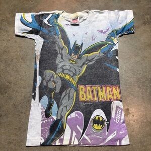 BATMAN Boys Youth 10/12 Vintage All Over Print T-Shirt 90’s DC COMICS Originals